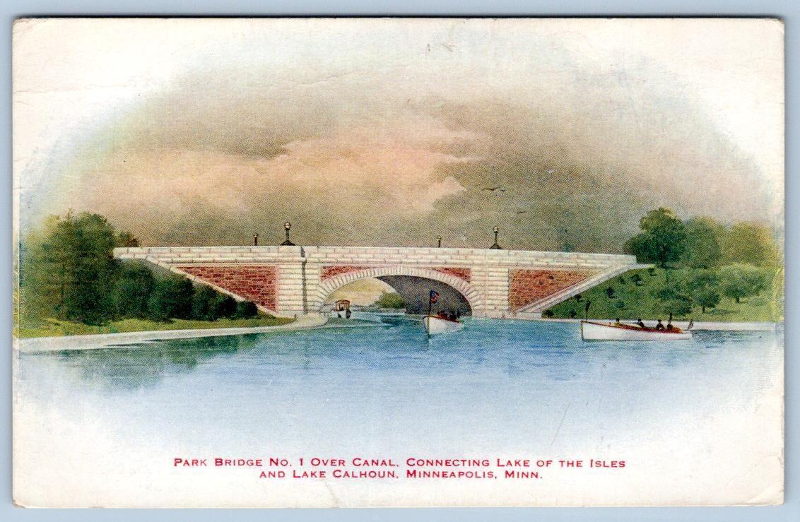 1910's MINNEAPOLIS MN PARK BRIDGE #1 OVER CANAL LAKE ISLES & CALHOUN VO HAMMON