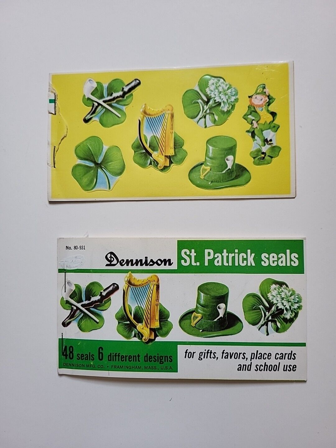 Vintage DENNISON ST. PATRICKS DAY SEALS, Three Full Sheets Plus, 31 Total Seals