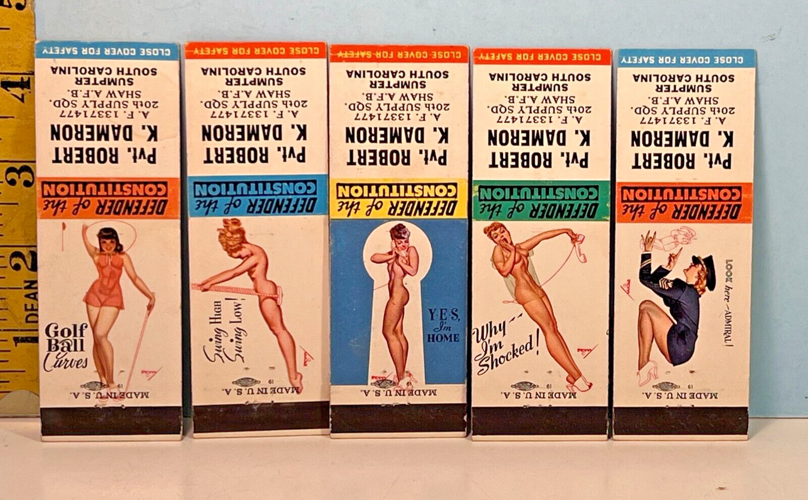 Lot of 5 George Petty Petty Girl Pinup Matchbooks Defender of Constitution #F