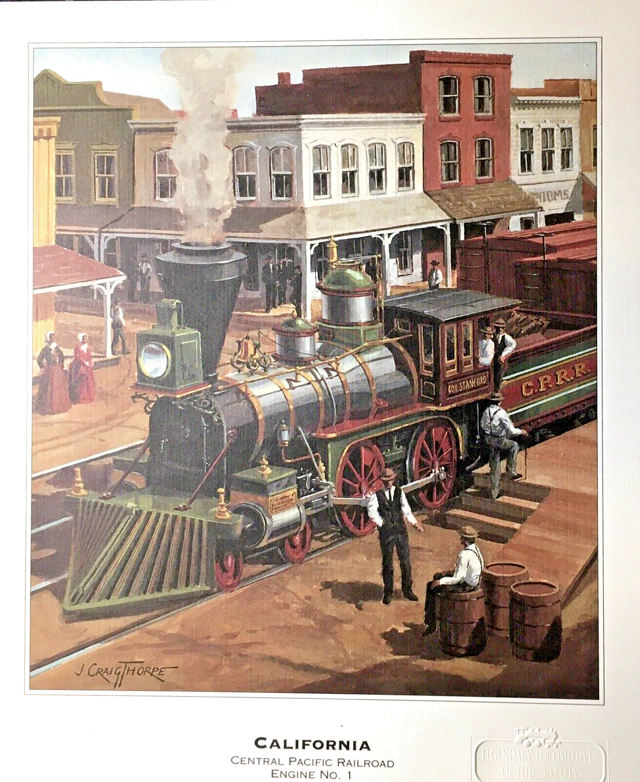 Vintage  CALIFORNIA Central Pacific Railroad Engine No. 1   8x10 Art Print