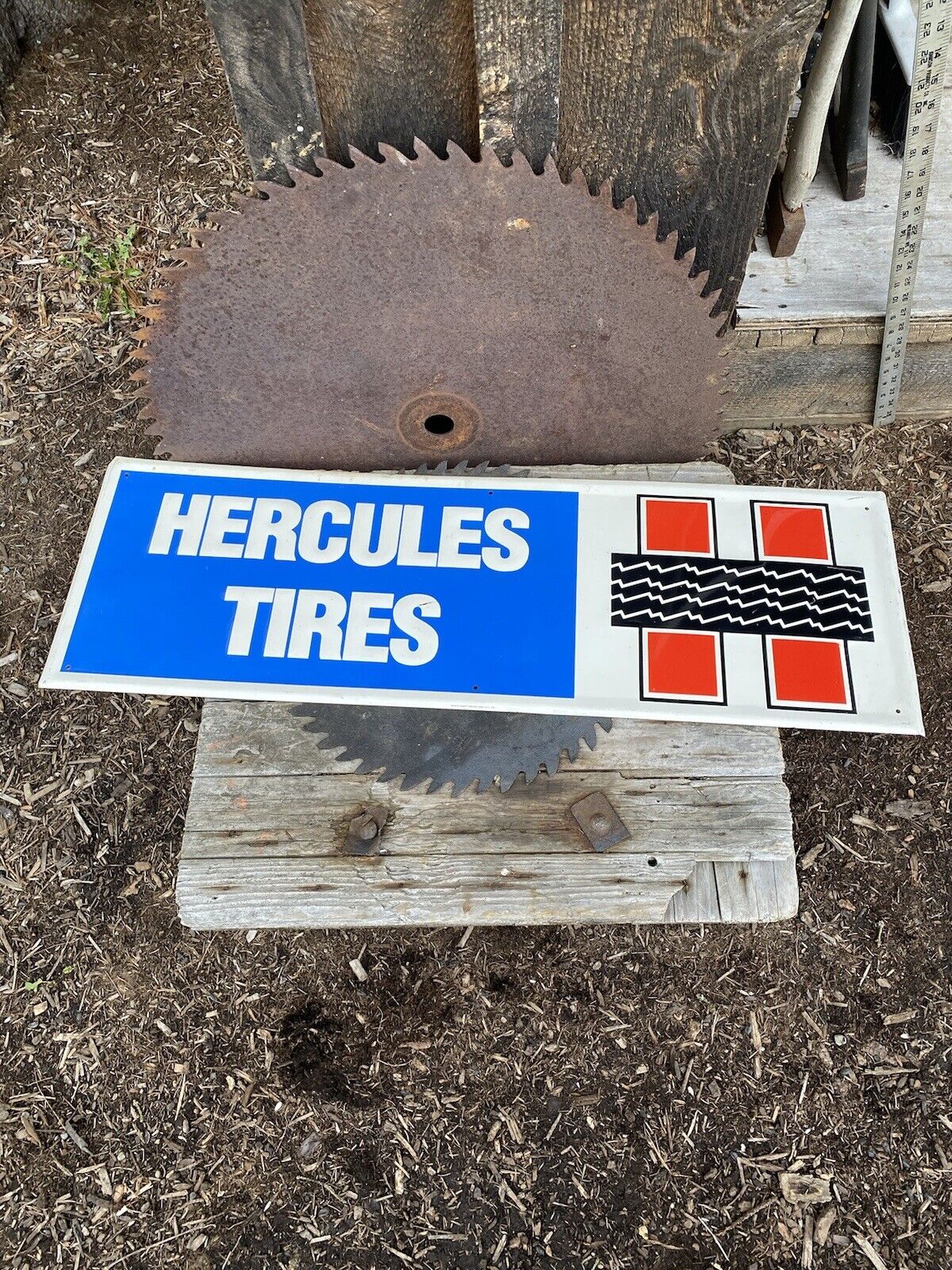 Vintage Original 1981-Hercules Tires Embossed Sign 12” X 36”