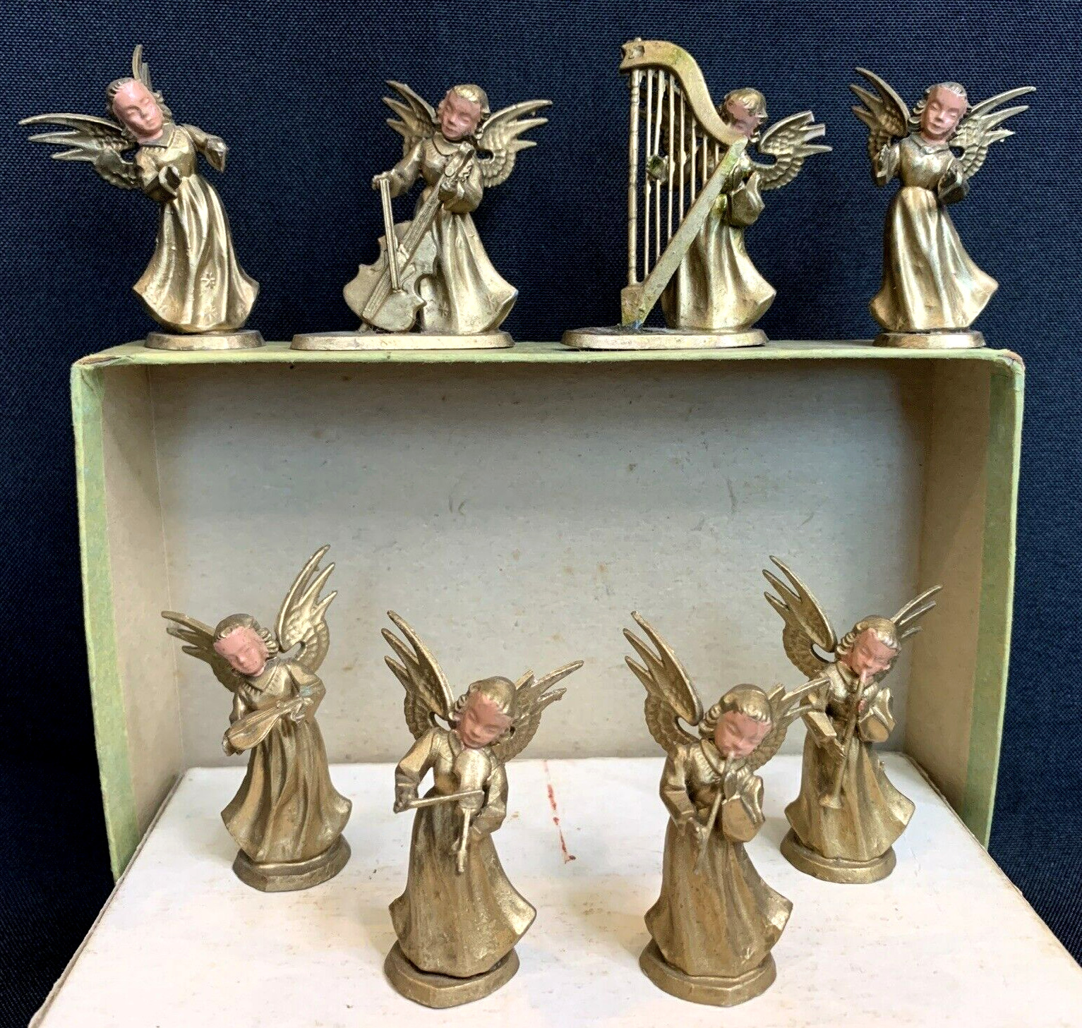 Miniature Gold Angel Figurine Set of 8 Vintage Hong Kong Plastic Instruments