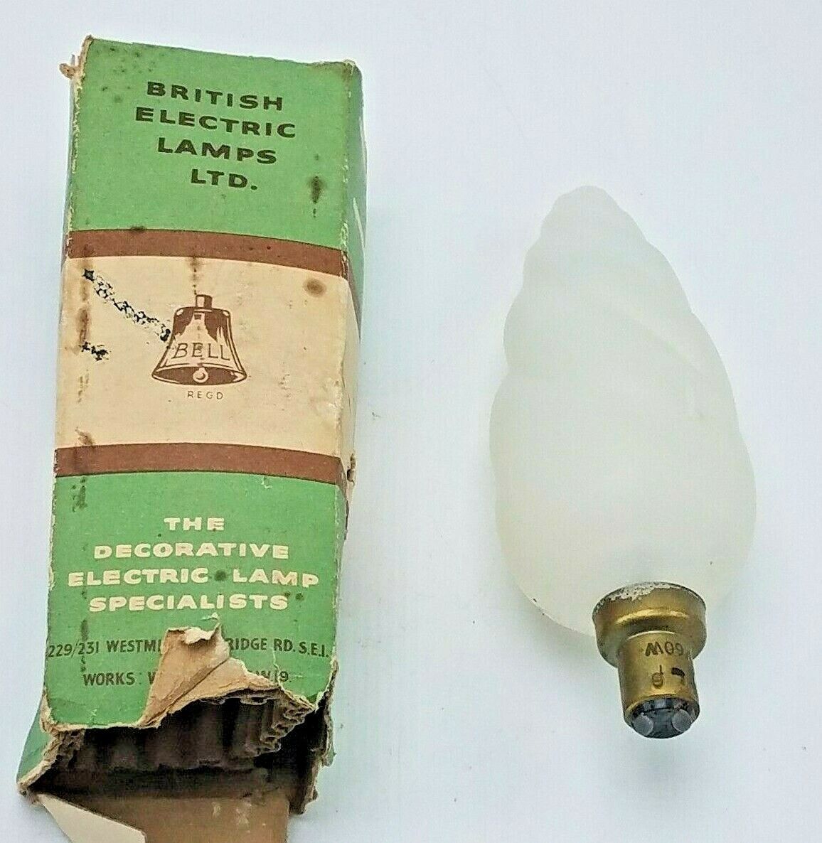 Vintage British Electric Lamps Ltd Twisted Olive Light Bulb w/Orig Box 60W UK 