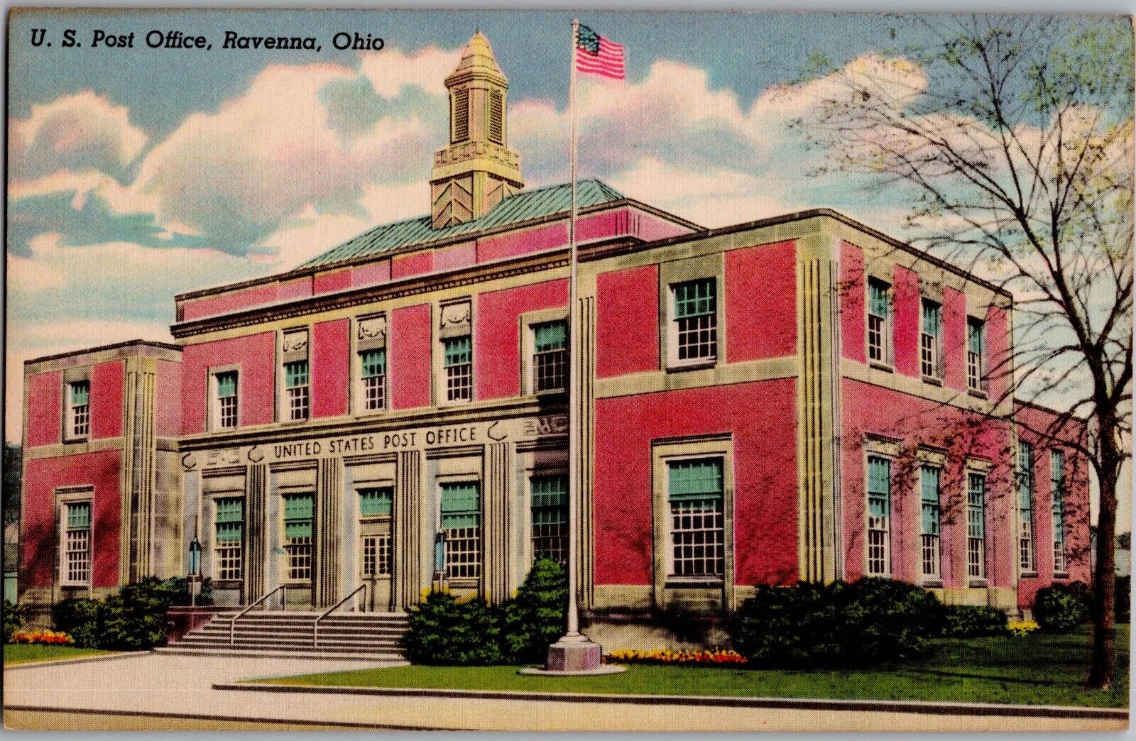 c 1930s Ravenna, Ohio US Post Office Vintage Linen Postcard Souvenir