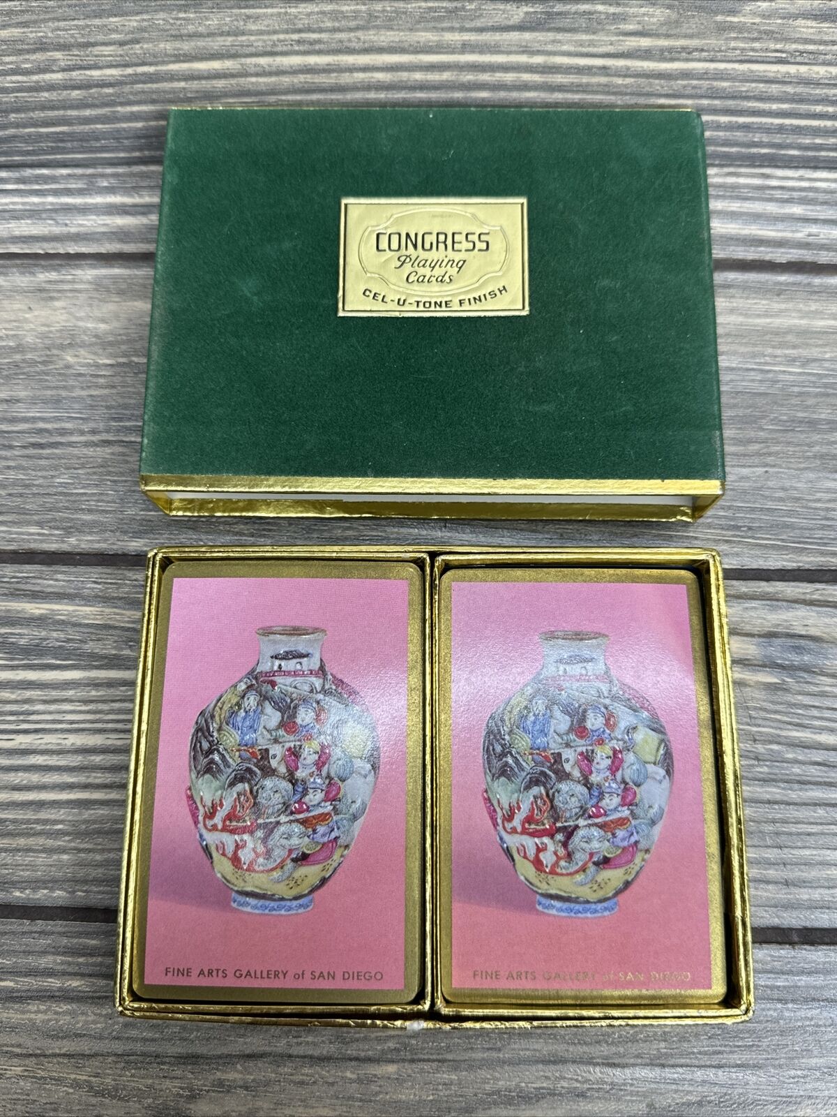 Vtg Congress Pinochle Playing Cards Fine Arts Gallery San Francisco Floral Vase