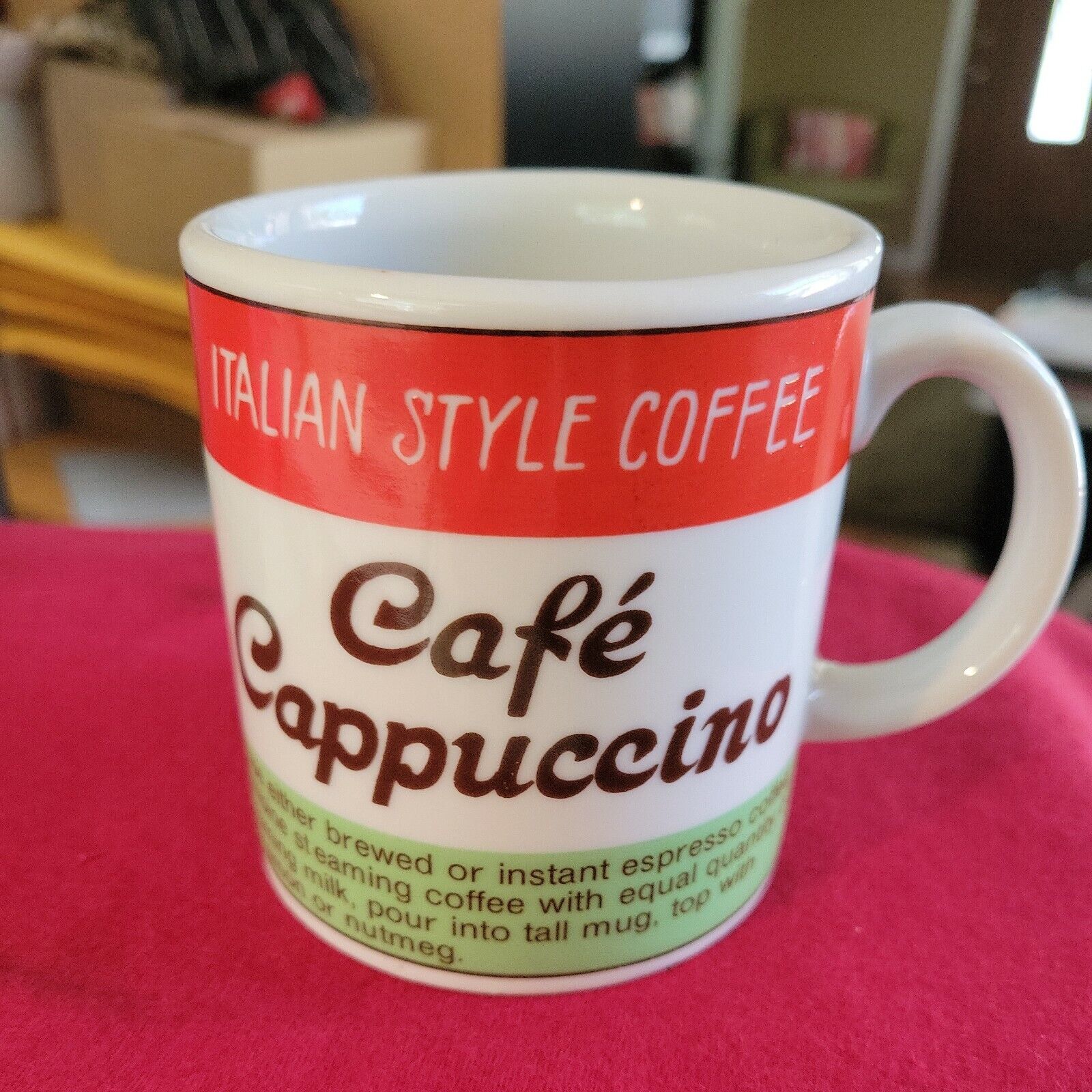 Italian style coffee,  Cafe Cappuccino, red white,green coffee cup 