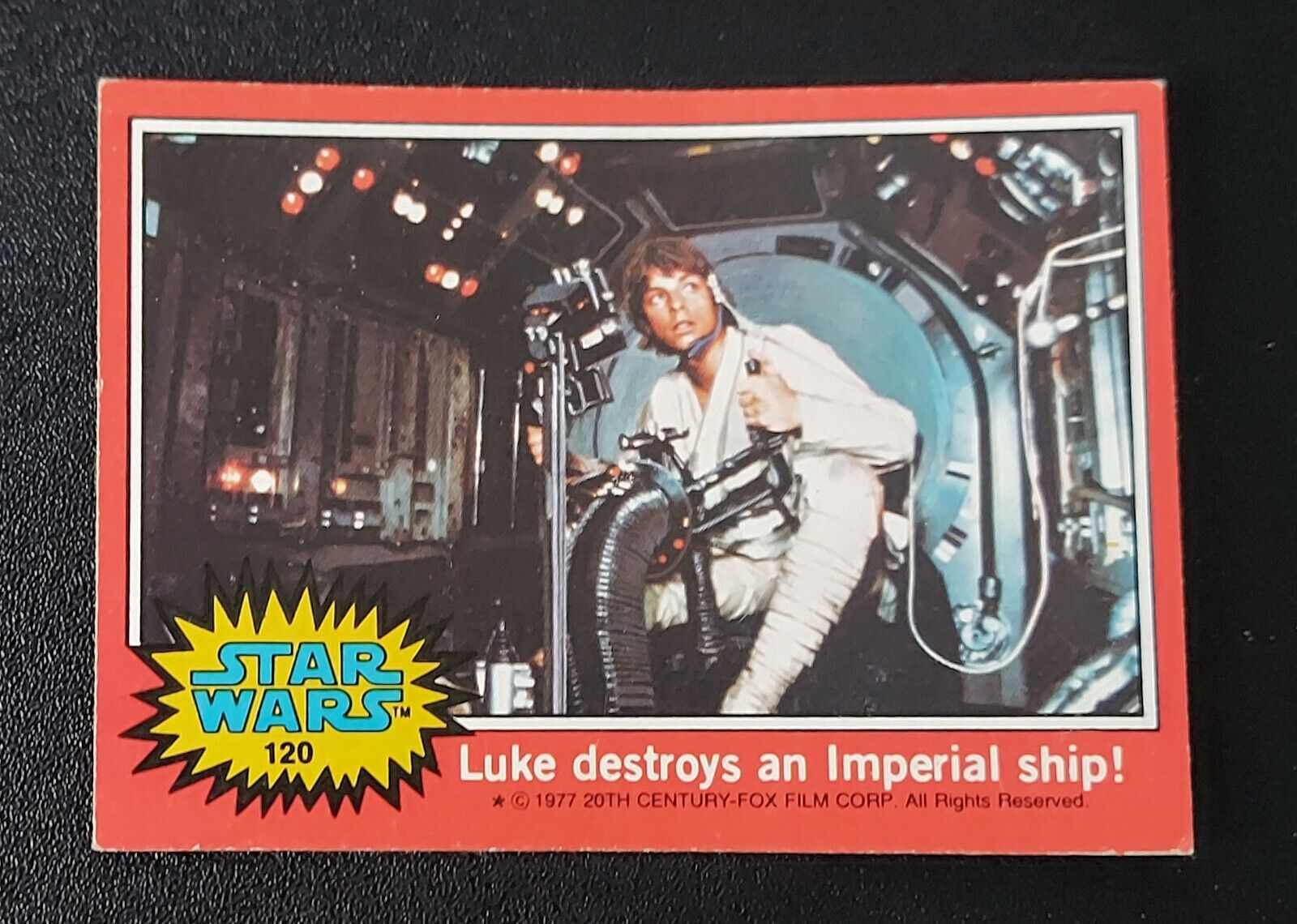 1977 Star Wars trading card #120 Luke Destroys an Imperial Ship ser 2 red EX 77