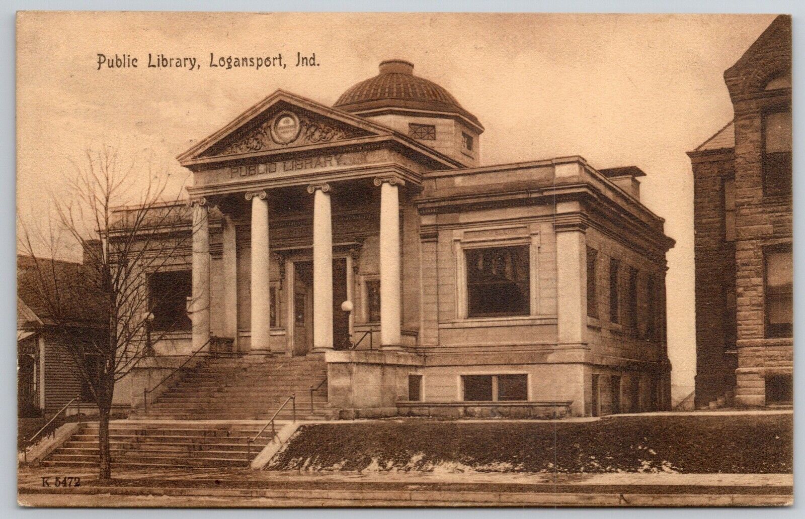 Logansport Indiana~Carnegie Public Library~Burned Down 1941~1907 Sephia PC