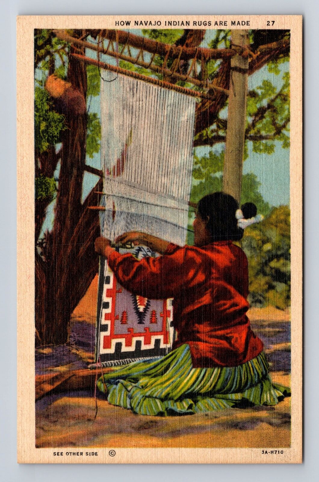 Woman Making A Rug, People, Antique, Vintage Souvenir Postcard