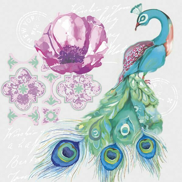 TWO Individual Paper Luncheons Decoupage Napkin 3-Ply PEACOCK Birds Vintage Card