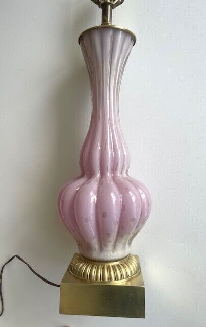 Murano Barovier&Toso Glass Lamp Pink w/Gold Dust circa 1940-No Chips, No Crackes