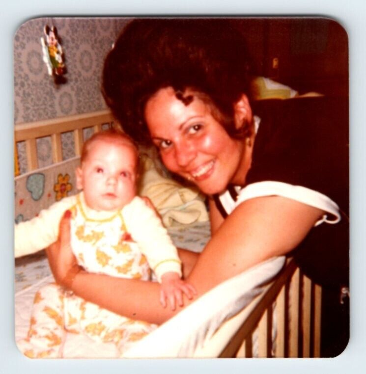 Vintage Photo Proud Mom W/ Baby Pretty Woman 1970\'s Found Art R161C