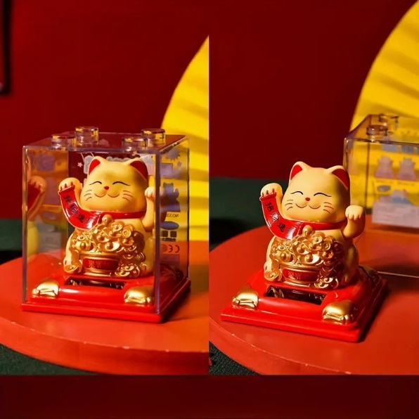 Lucky Cat Waving Arm, Vivid and Lovely Chinese Cat, Solar Fortune Cat(yellow)