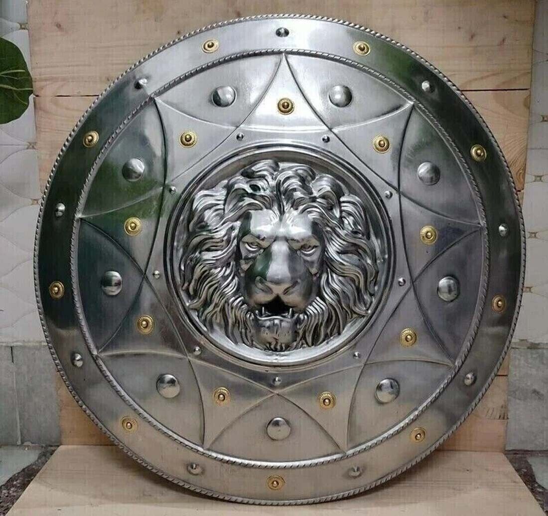 Medieval Lion Face Round Knight Armor Shield Solid Steel Home Décor