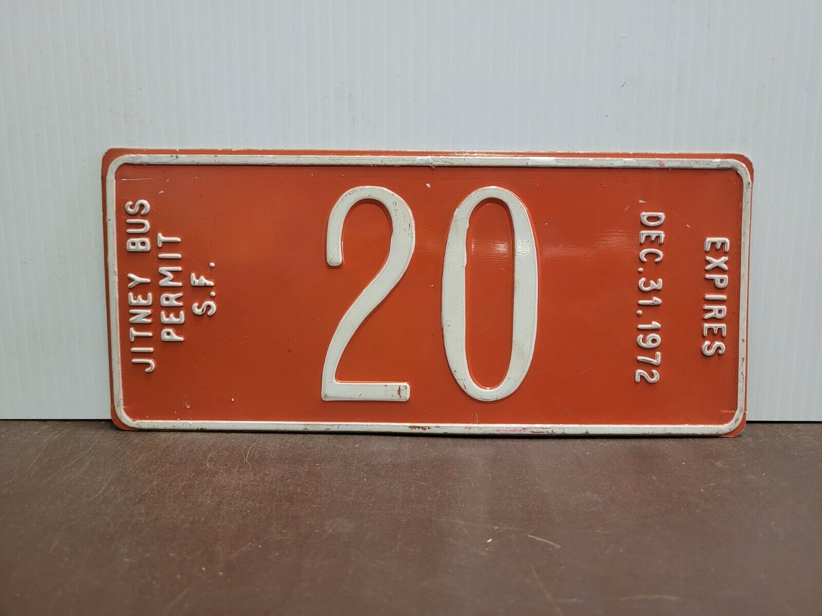 1972 San Francisco  California JITNEY BUS PERMIT   License Plate Tag