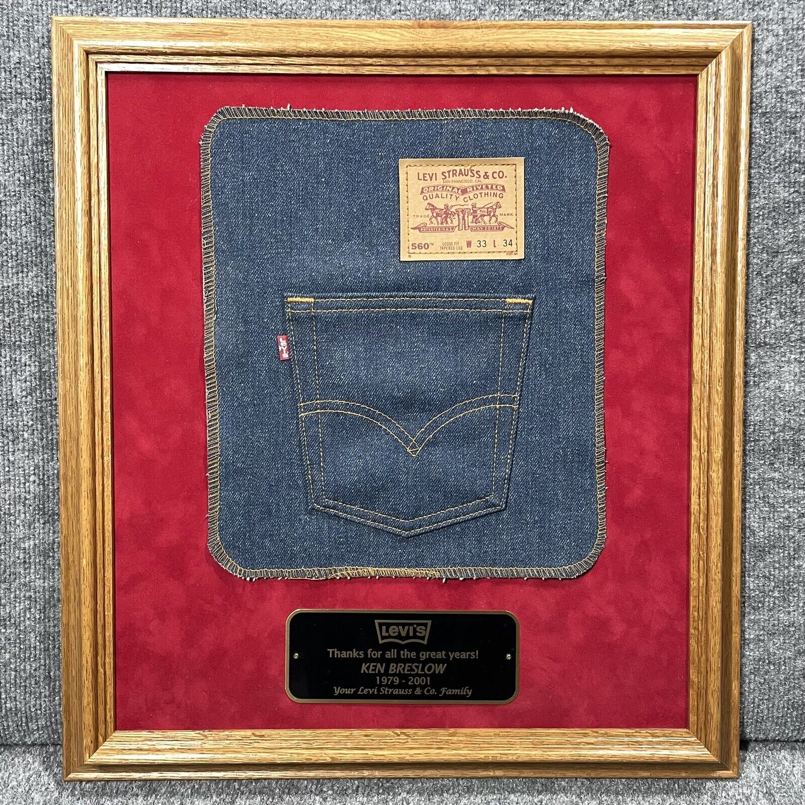 VINTAGE Levis Employee Retirement Award Denim Jeans Advertising Store Display