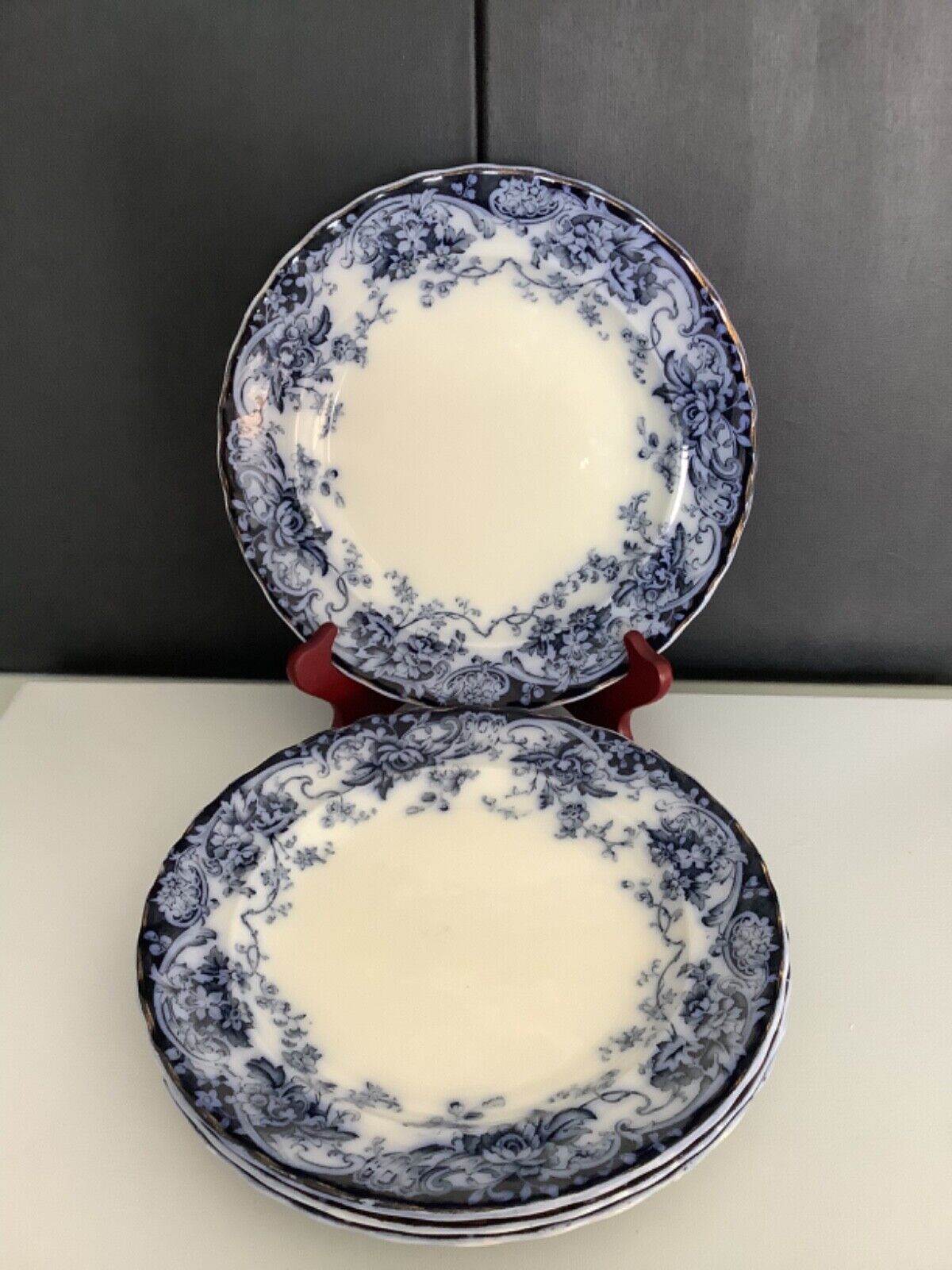 4 Vintage Antique Keeling & Co. Chatsworths Flow Blue Plates