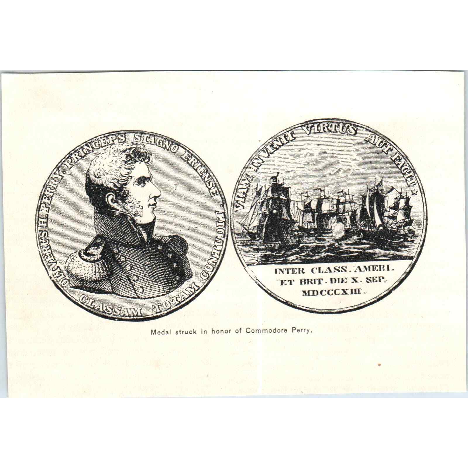 Medal Struck in Honor of Commodore Perry c1890 Victorian Print AE8-CH4