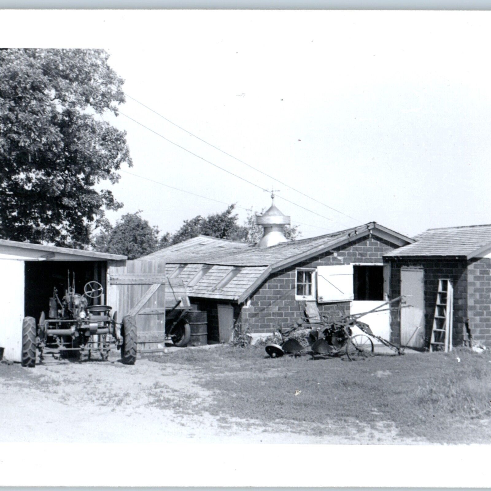 c1940s Farm Buildings Tractor Real Photo Snapshot Brick Chicken Coop House C50