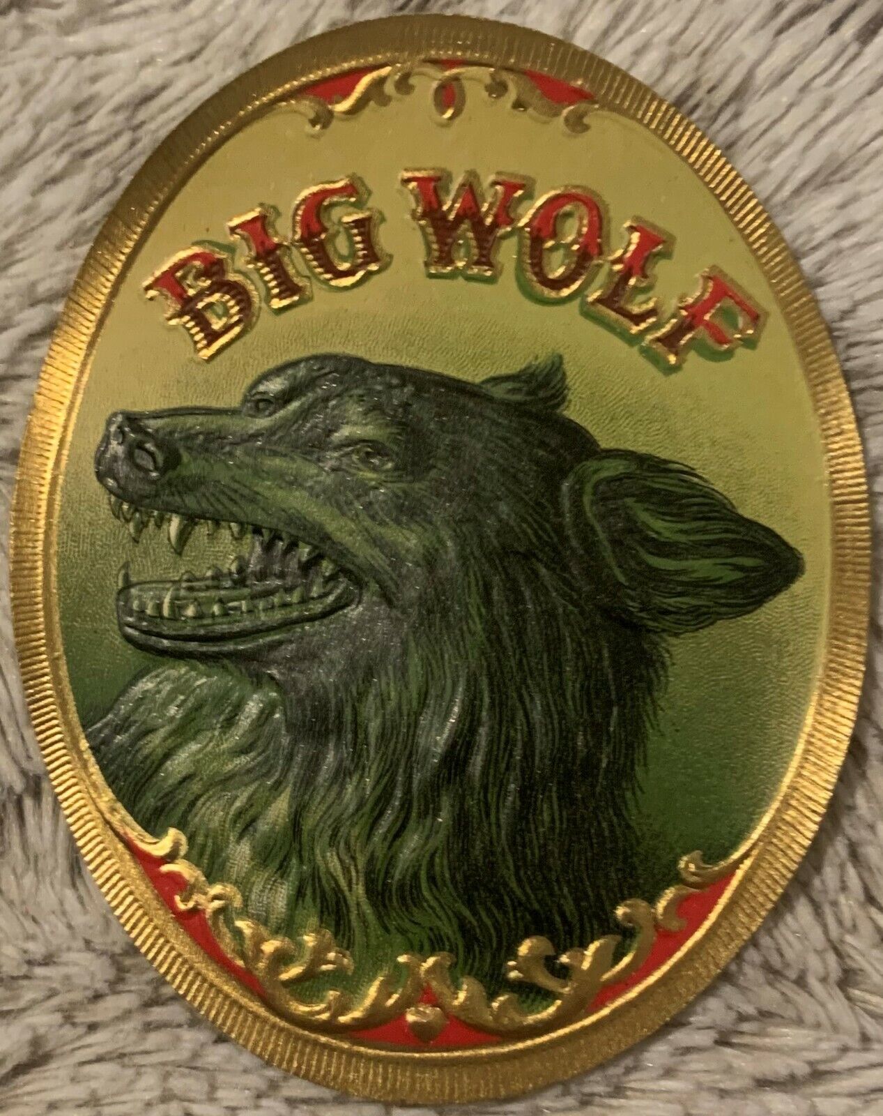 Antique Vintage Big Wolf Embossed Cigar Label 1900s - 1920s