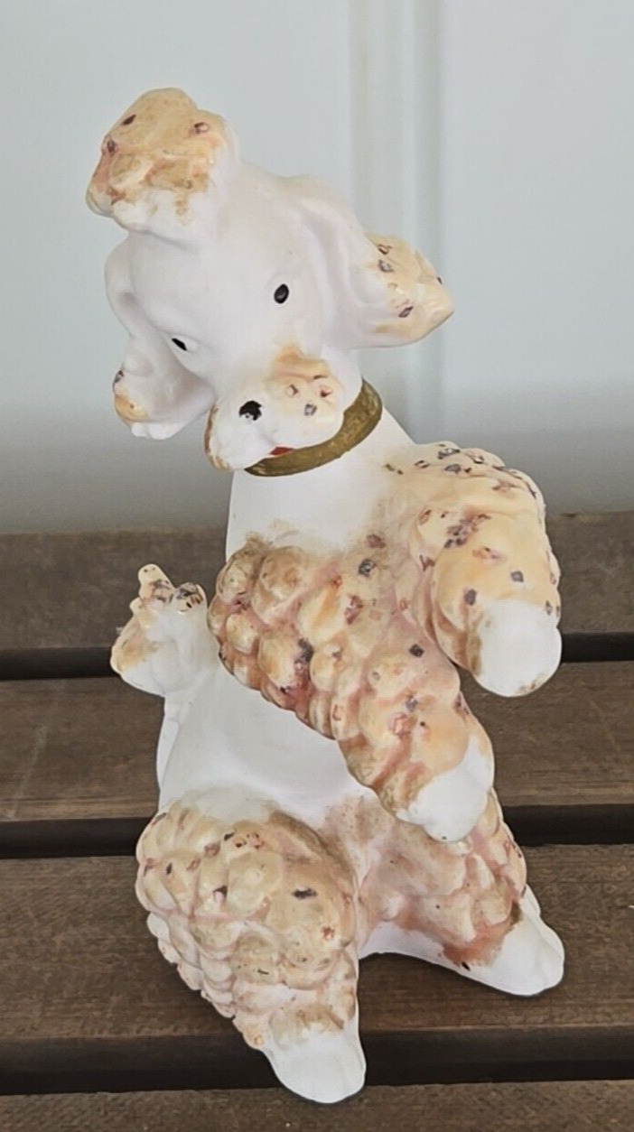 Vtg Inarco Japan Porcelain Poodle Dog Figurine White & Brown  E-2195 1950\'s