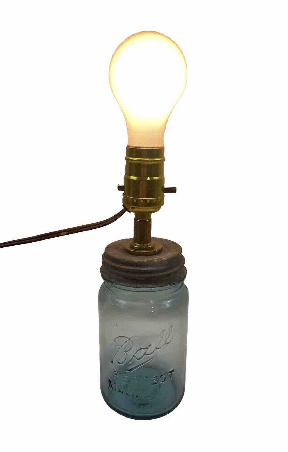 Vintage Repurposed Blue Mason Jar Lamp Farmhouse Lamp Rustic Aged Look