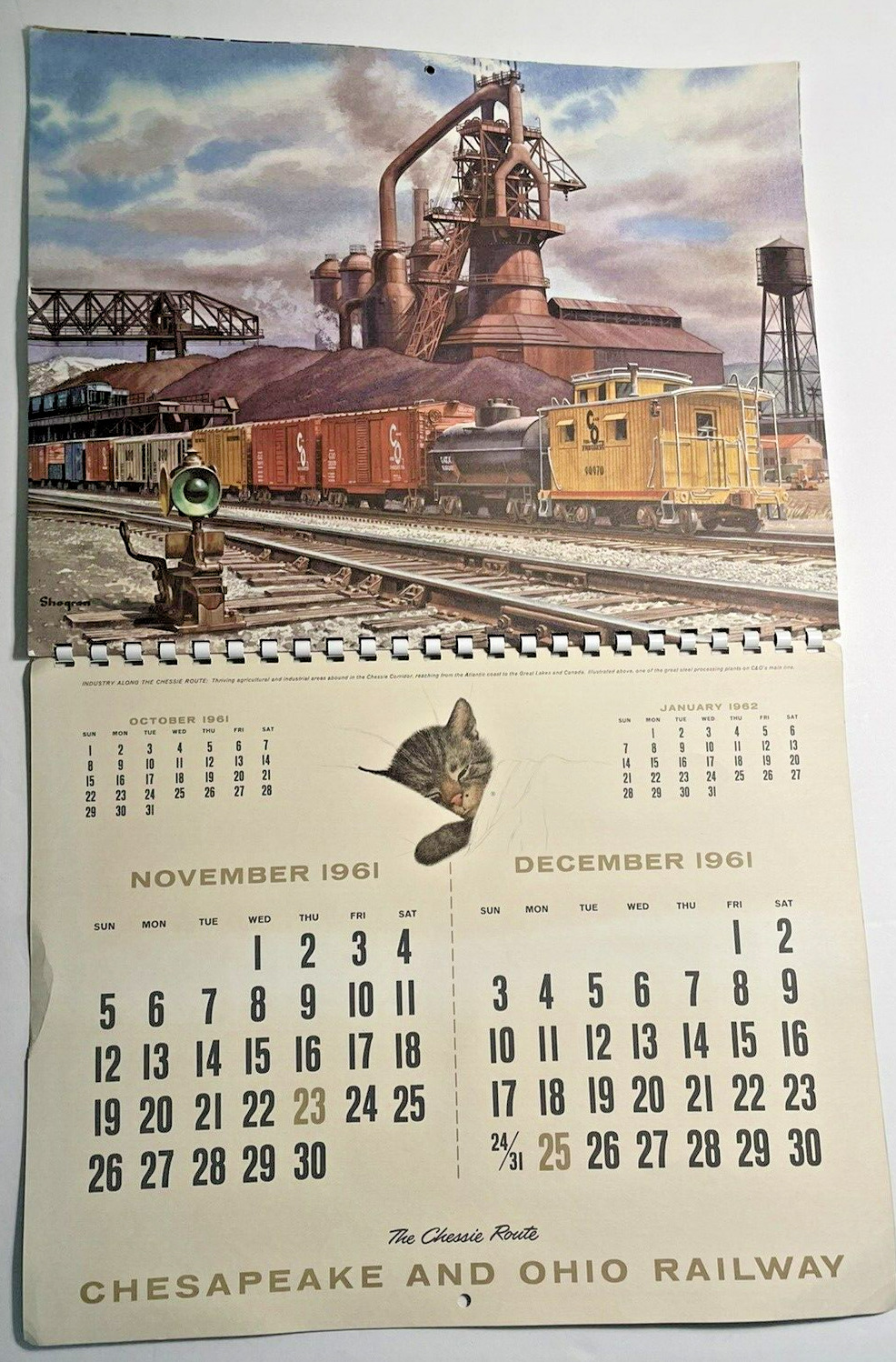Vintage 1961 Chesapeake and Ohio Railway Chessie Calendar