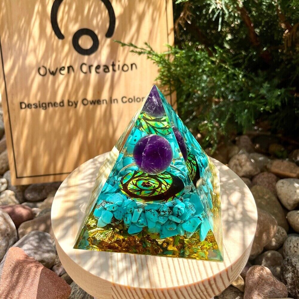 Orgonite Pyramid Amethyst Sphere Turquoise Gemstone Orgone Reiki Energy Healing