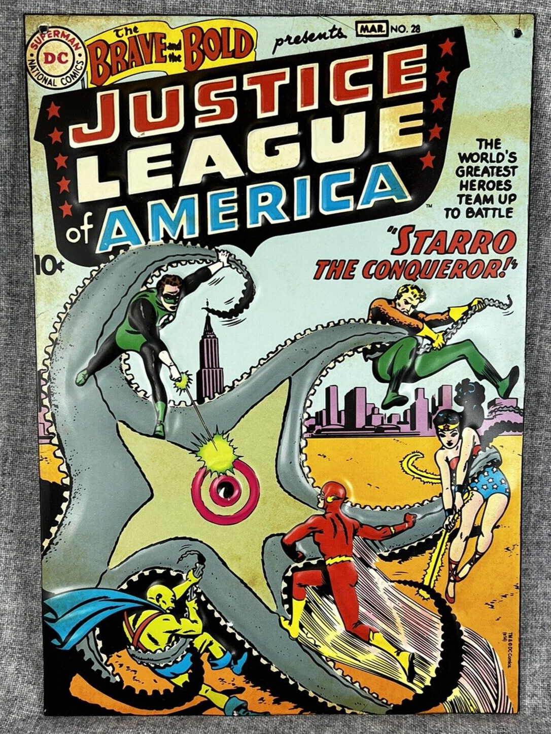 Justice League of America DC Comics 9x13 Embossed Metal Sign, Starro, Flash