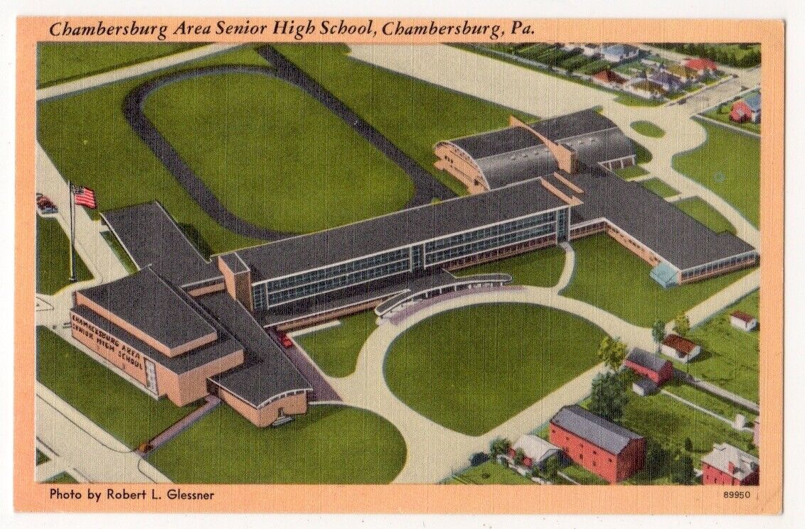 Chambersburg Pennsylvania c1940's Senior High School Building, aerial view