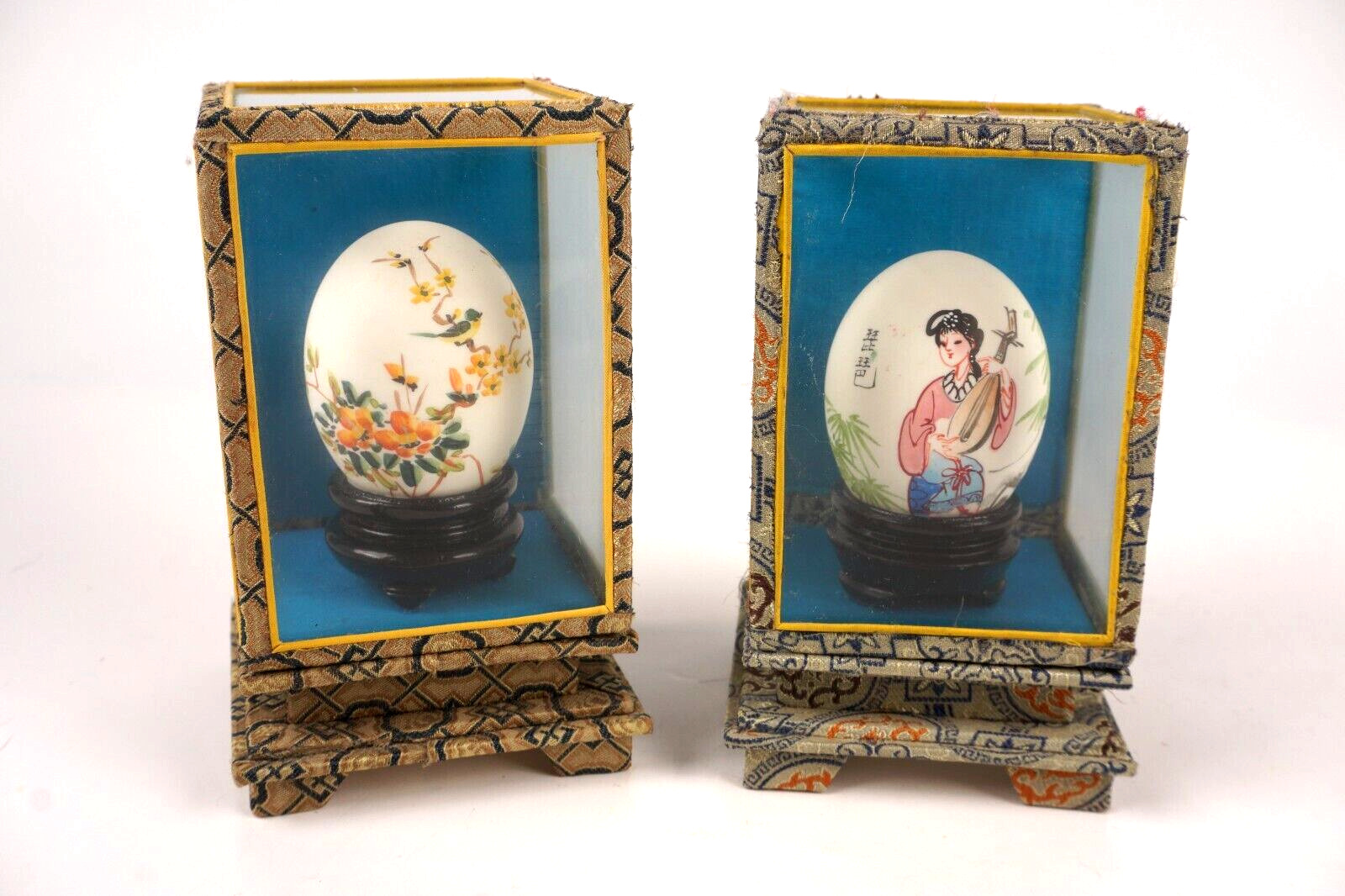 Set of 2 Bring Happiness Egg Shell Birds & Flower Chinese Folklore Peace Harmony