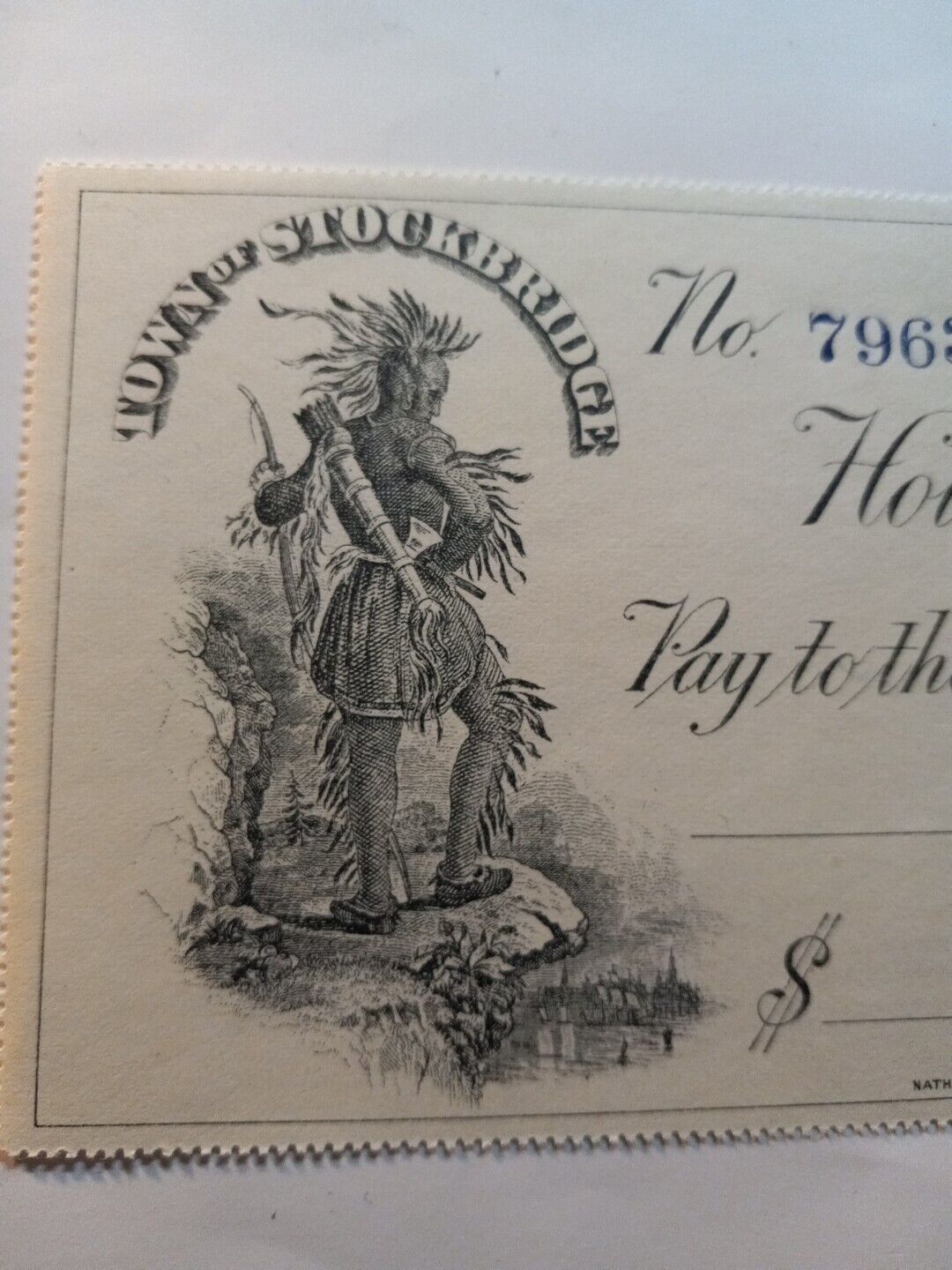 Bank Check Housatonic National Bank 1890's UNC Native American Vignette...