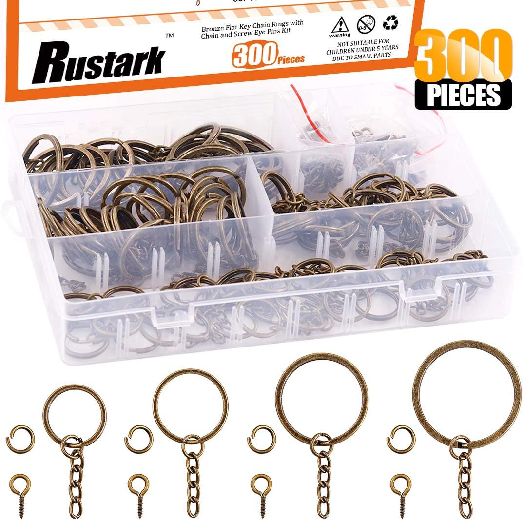 300 Pcs Bronze Key Chain Rings Assortment Kit, 100Pcs Keychain Rings with Chain,