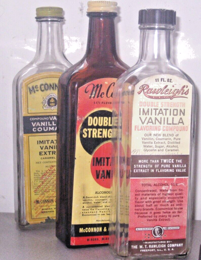 Antique OLD Vintage Lot of 3 Vanilla Glass BOTTLES by McConnon\'s & Rawleigh\'s
