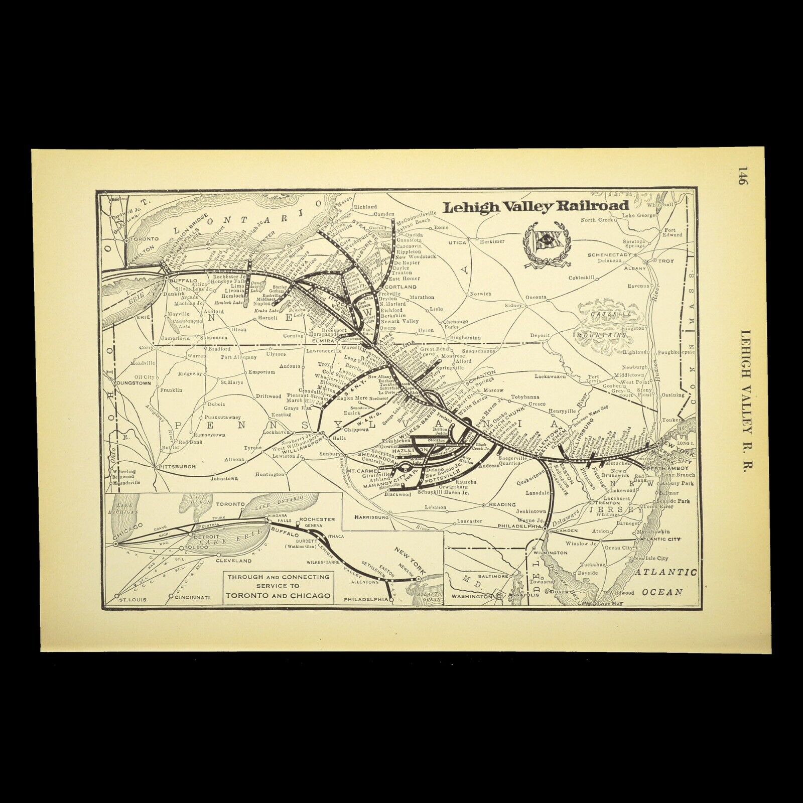 Vintage LEHIGH VALLEY Railroad Map Railway Towanda Pottsville Pennsylvania