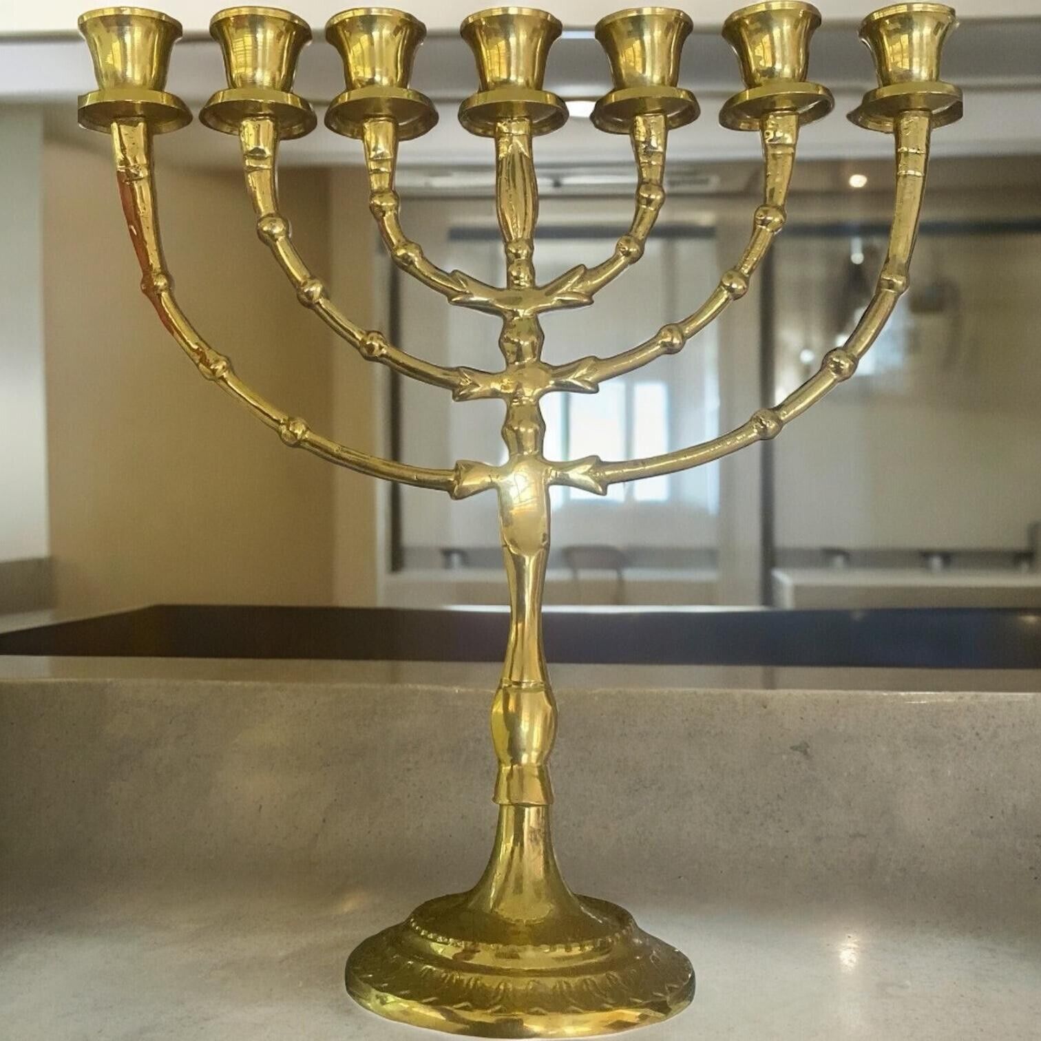 Jerusalem Menorah - 12 Inch Height Brass Copper 7 Branches Menora From Israel