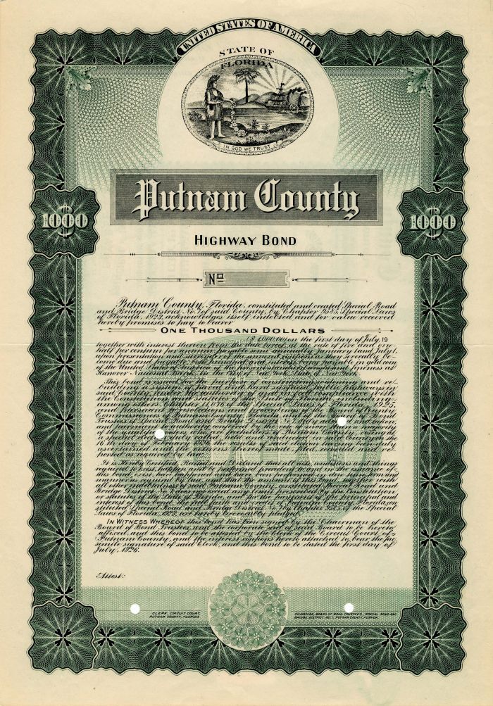 Putnam County Highway Bond - $1,000 - General Bonds