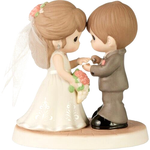 ღ New PRECIOUS MOMENTS Porcelain Figurine BRIDE GROOM WEDDING Ring Bouquet Veil