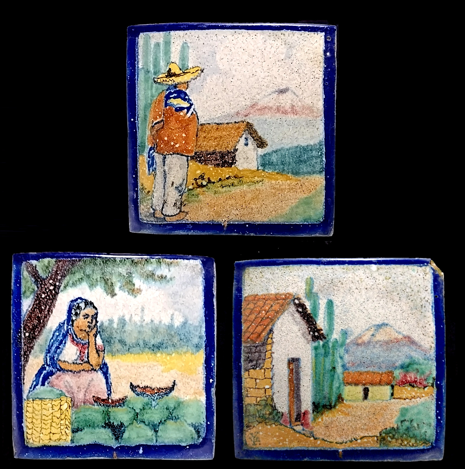 3 Vintage Yoseph Uriarte Talavera Pottery Tiles, 5.5\