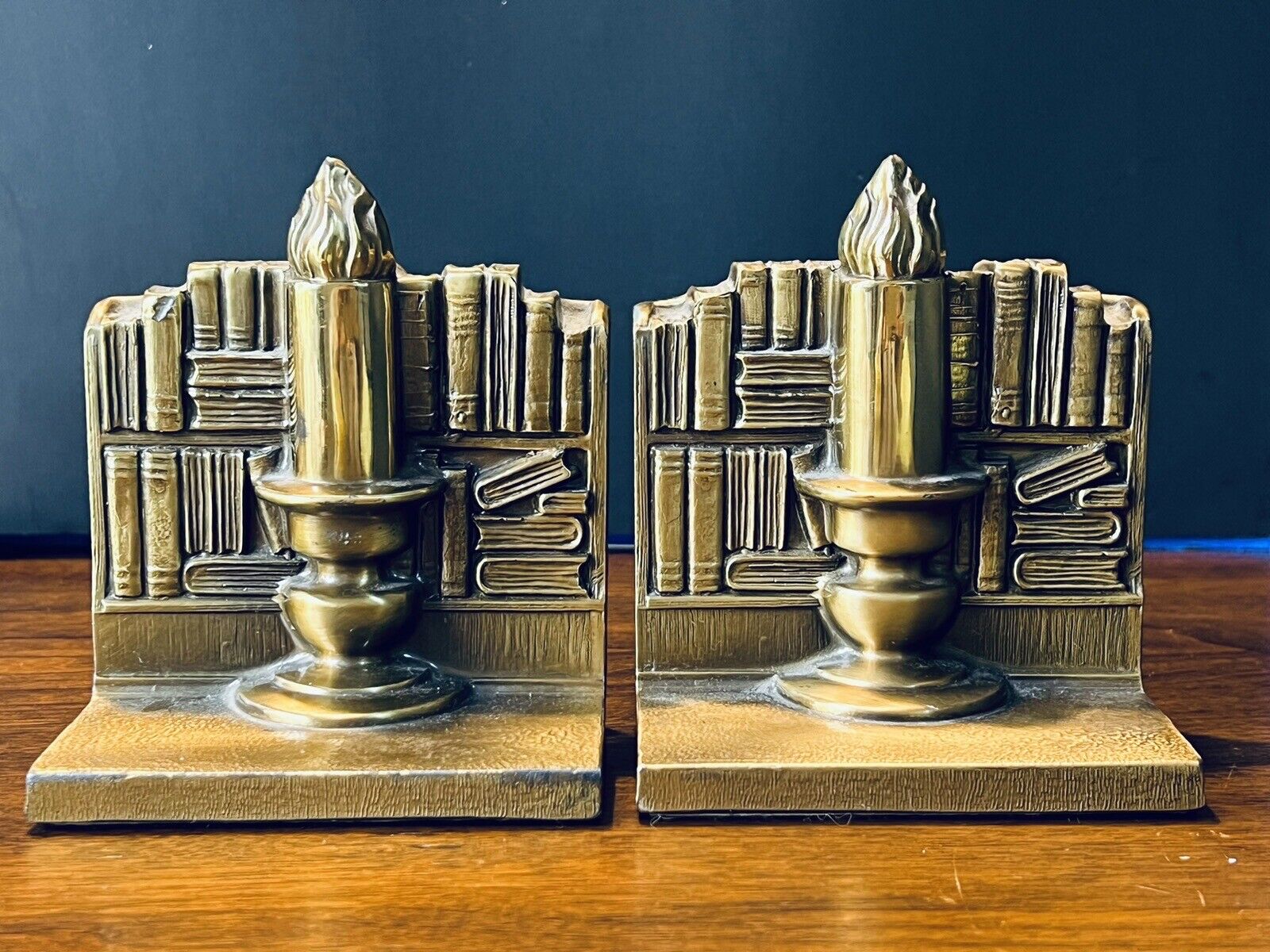 Pair of Vintage PM Craftsman Brass Bookends USA