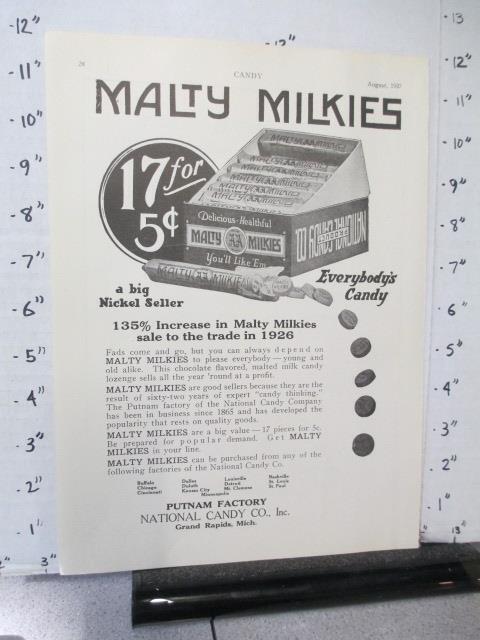 magazine ad 1927 NATIONAL CANDY box wrapper roll Malty Milkies Grand Rapids MI