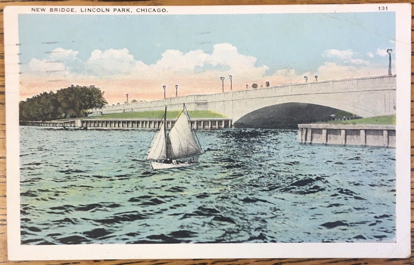 New Bridge, Lincoln Park, Chicago, Illinois Postcard, Posted 1928 Air-Mail, 2c