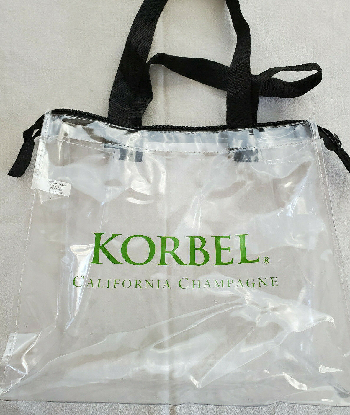 Korbel Clear Transparent Plastic Tote Bag California Champagne Zippered 12x12x6\