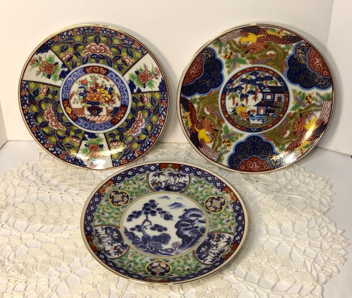 3 Vintage Imari Ware Japan Plates Wall Plaque Made In Japan Porcelain COLORFUL