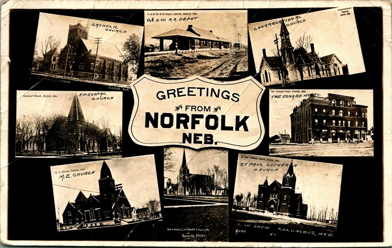 RPPC Multiview Buildings Greetings From Norfolk Nebraska NE 1910 Postcard D8
