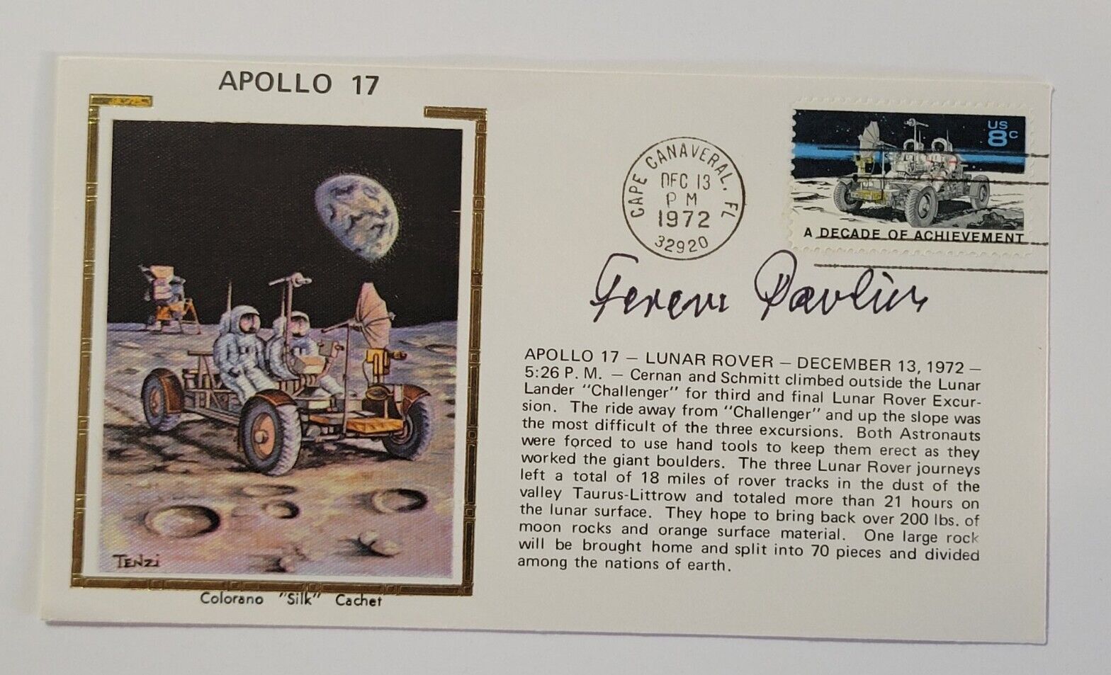 FERENC PAVLICS (d. 2024) signed Lunar Rover Apollo 17 Postal Cover DESIGNER