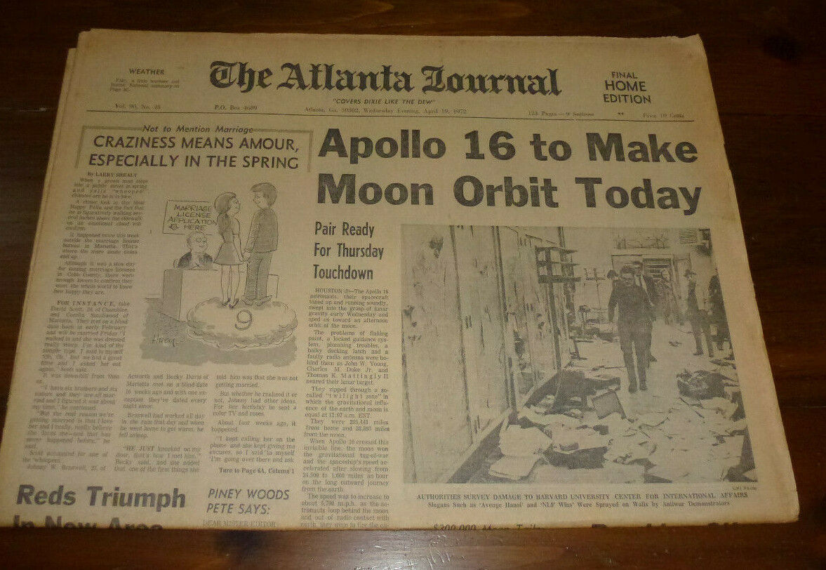 The Atlanta Journal April 19, 1972 Apollo 16 Moon Orbit Newspaper
