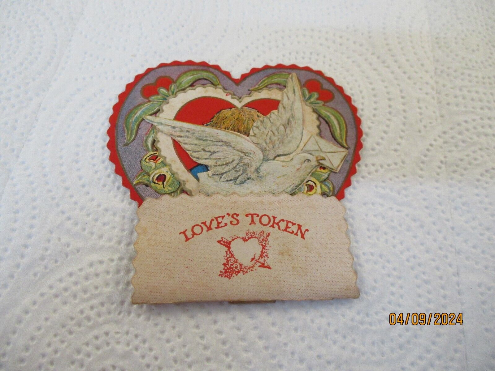 Vintage 3D Die Cut Valentine Love\'s Token with Dove