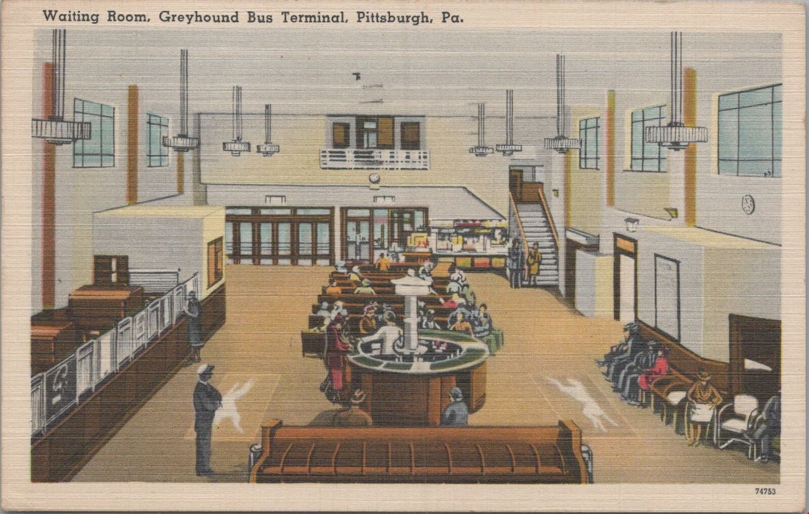 Postcard Waiting Room Greyhound Bus Terminal Pittsburgh PA 