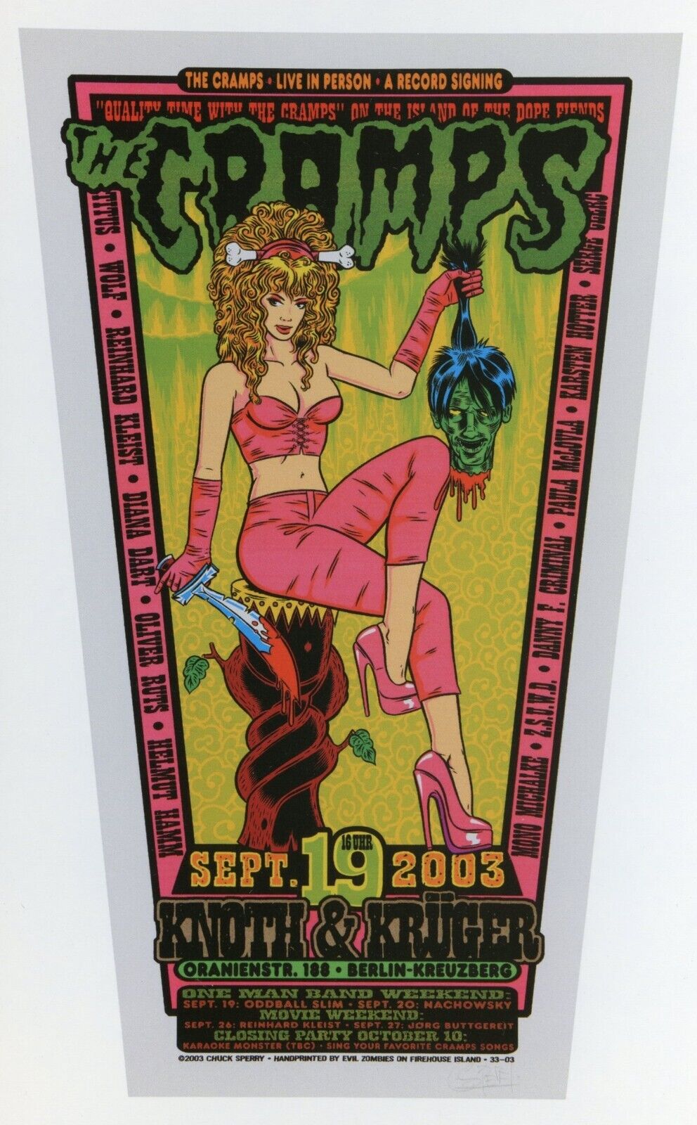 Chuck Sperry 2003 The Cramps Live In Person Mini Poster Print Berlin Germany